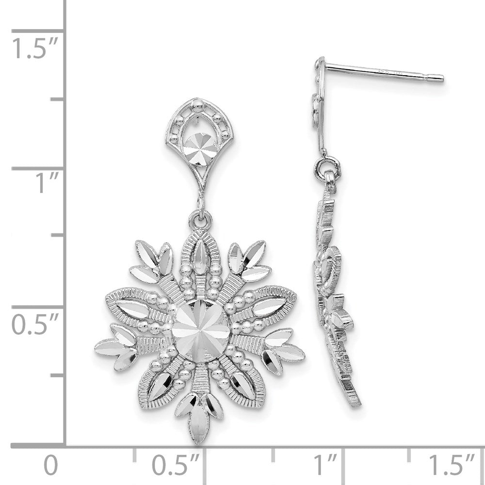 14k White Gold Fancy Snowflake Dangle Earrings