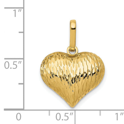 14K Yellow Gold Polished And Textured 3-D Heart Pendant