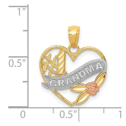 14K Two-Tone W/White Rhodium #1 Grandma Heart Pendant