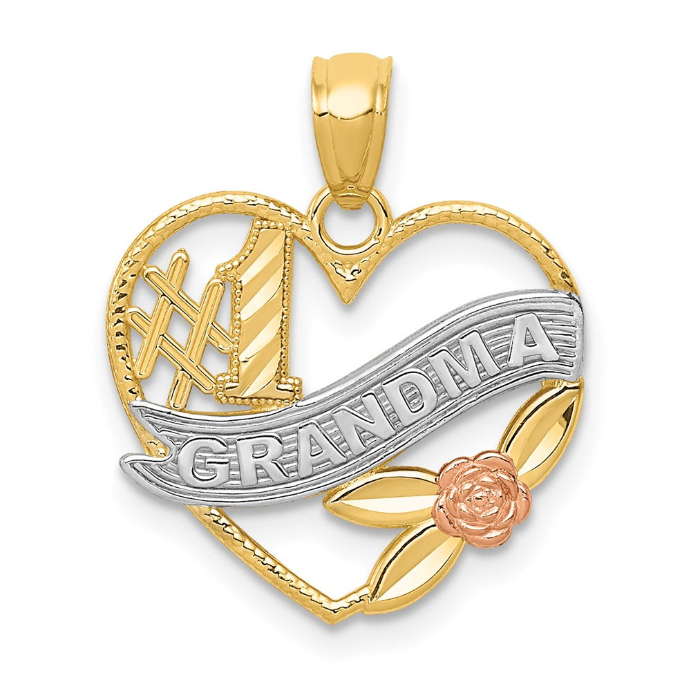 14K Two-Tone W/White Rhodium #1 Grandma Heart Pendant