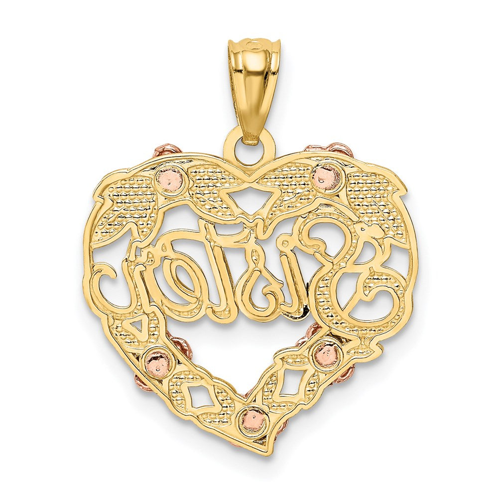 14K Two-Tone W/White Rhodium Sister Heart Pendant