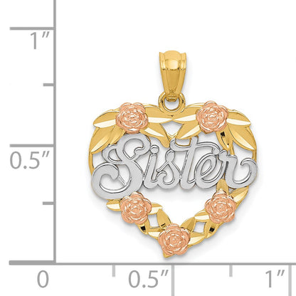 14K Two-Tone W/White Rhodium Sister Heart Pendant