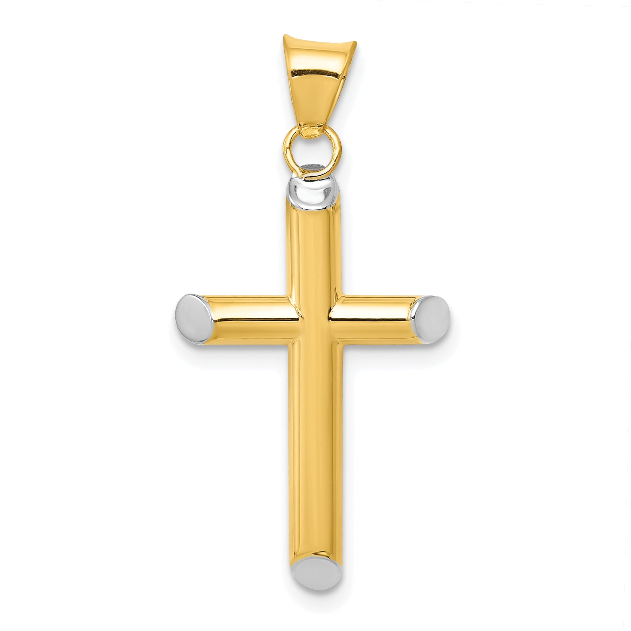 14K Yellow & Rhodium W/Rhodium 3-D Hollow Cross Pendant (K3617 ...