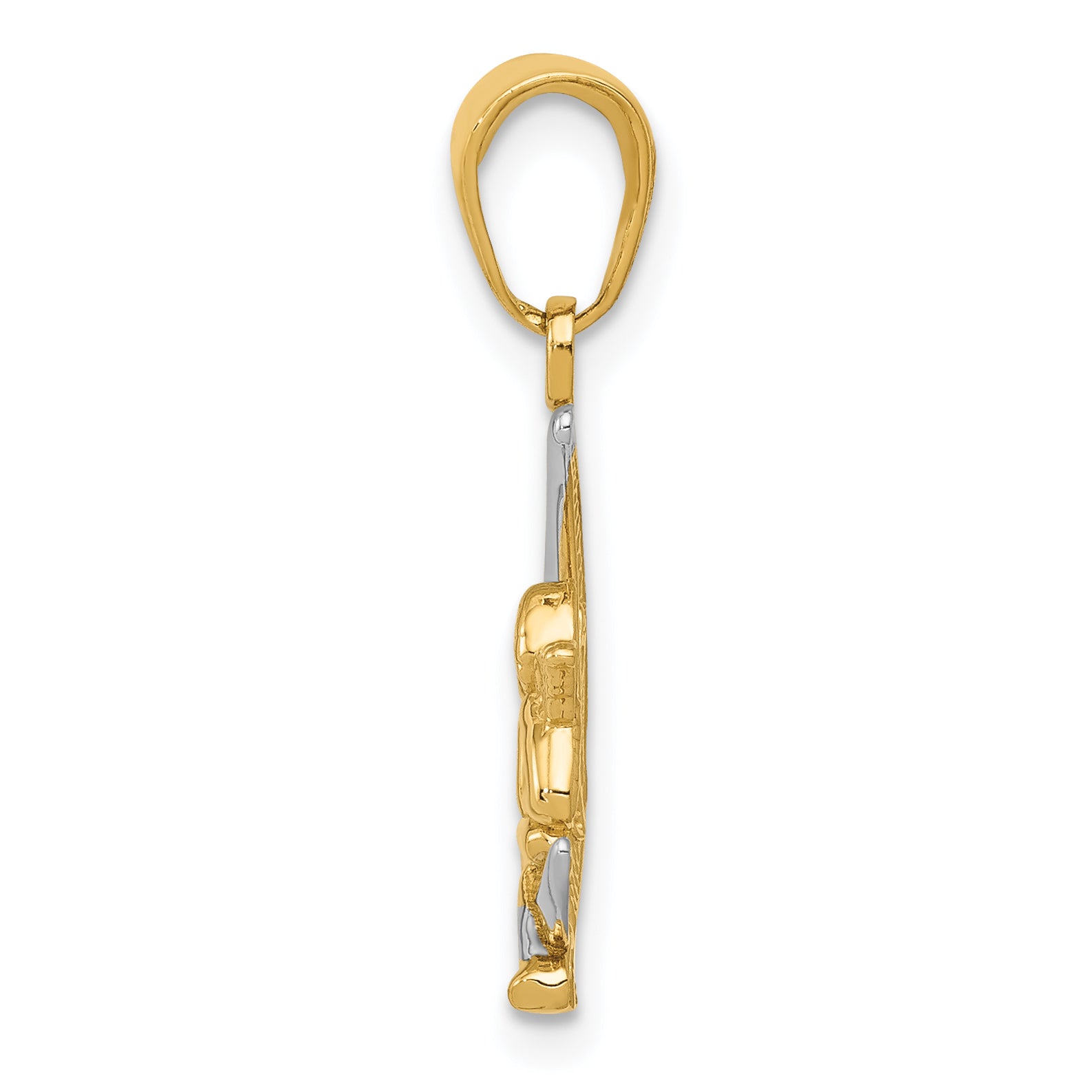 14K Yellow & Rhodium And Polished Moon W/ Angel Pendant