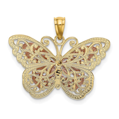14k Two-tone Gold w/White Rhodium Cut-out 2-level Butterfly Pendant