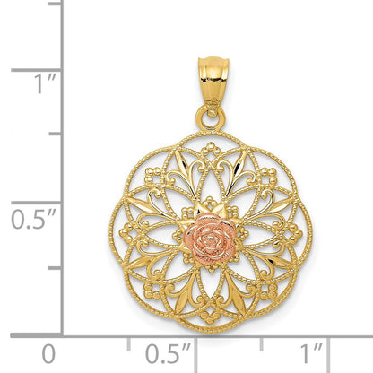 14K Two-Tone Yellow And Rose Polished In Round Filigree Charm