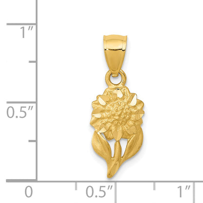 14K Yellow Gold Satin Diamond-Cut Sunflower Pendant
