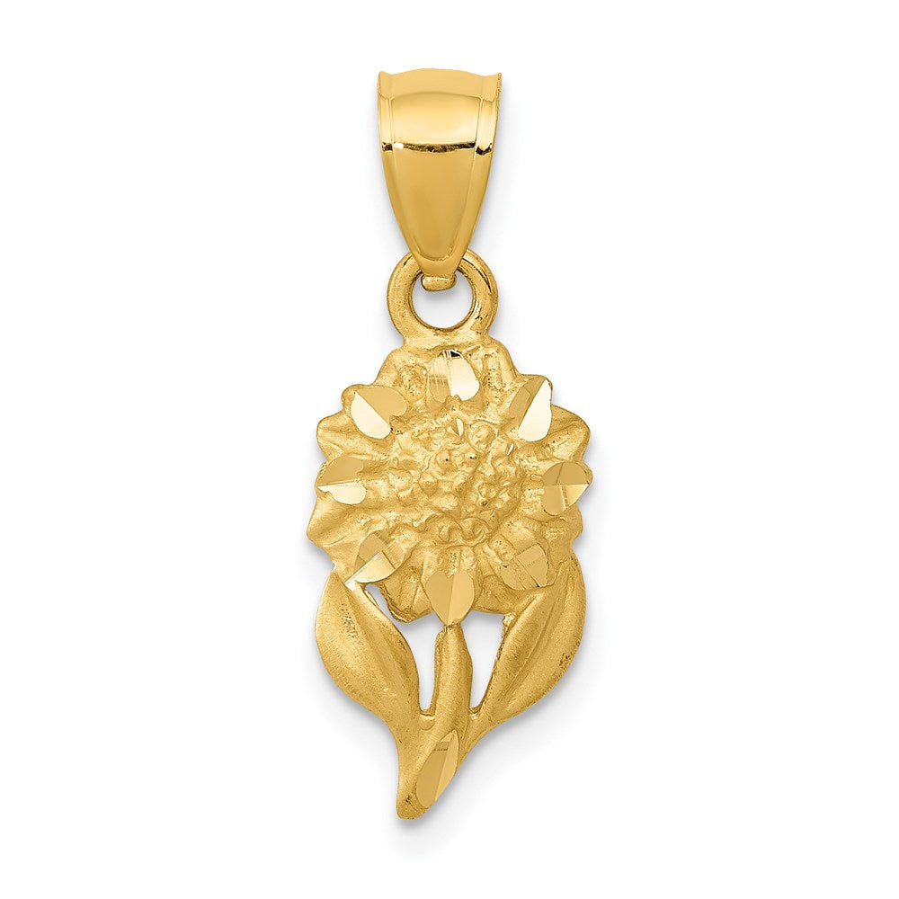 14K Yellow Gold Satin Diamond-Cut Sunflower Pendant