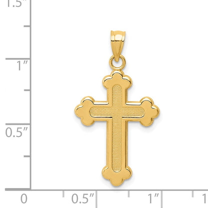 14K Yellow Gold Satin And Polished Budded Cross Pendant