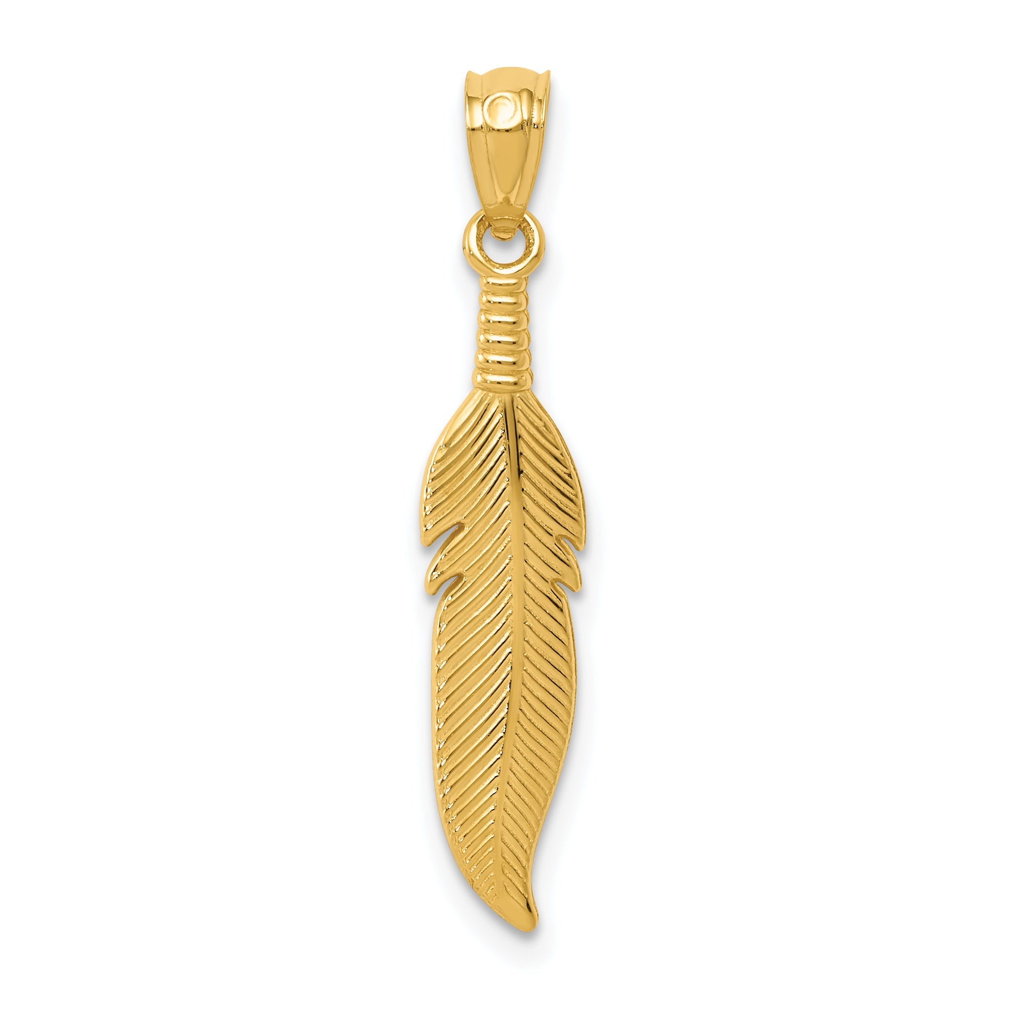 14K Yellow Gold Polished Feather Pendant