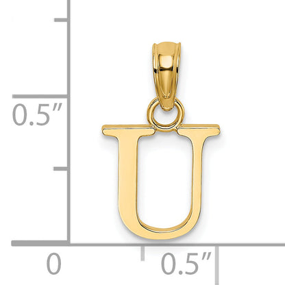 14K Yellow Gold Polished Block Letter U Initial Pendant
