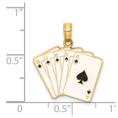 14k Yellow Gold Enamel Playing Cards Royal Flush Charm