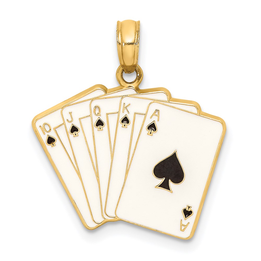 14k Yellow Gold Enamel Playing Cards Royal Flush Charm