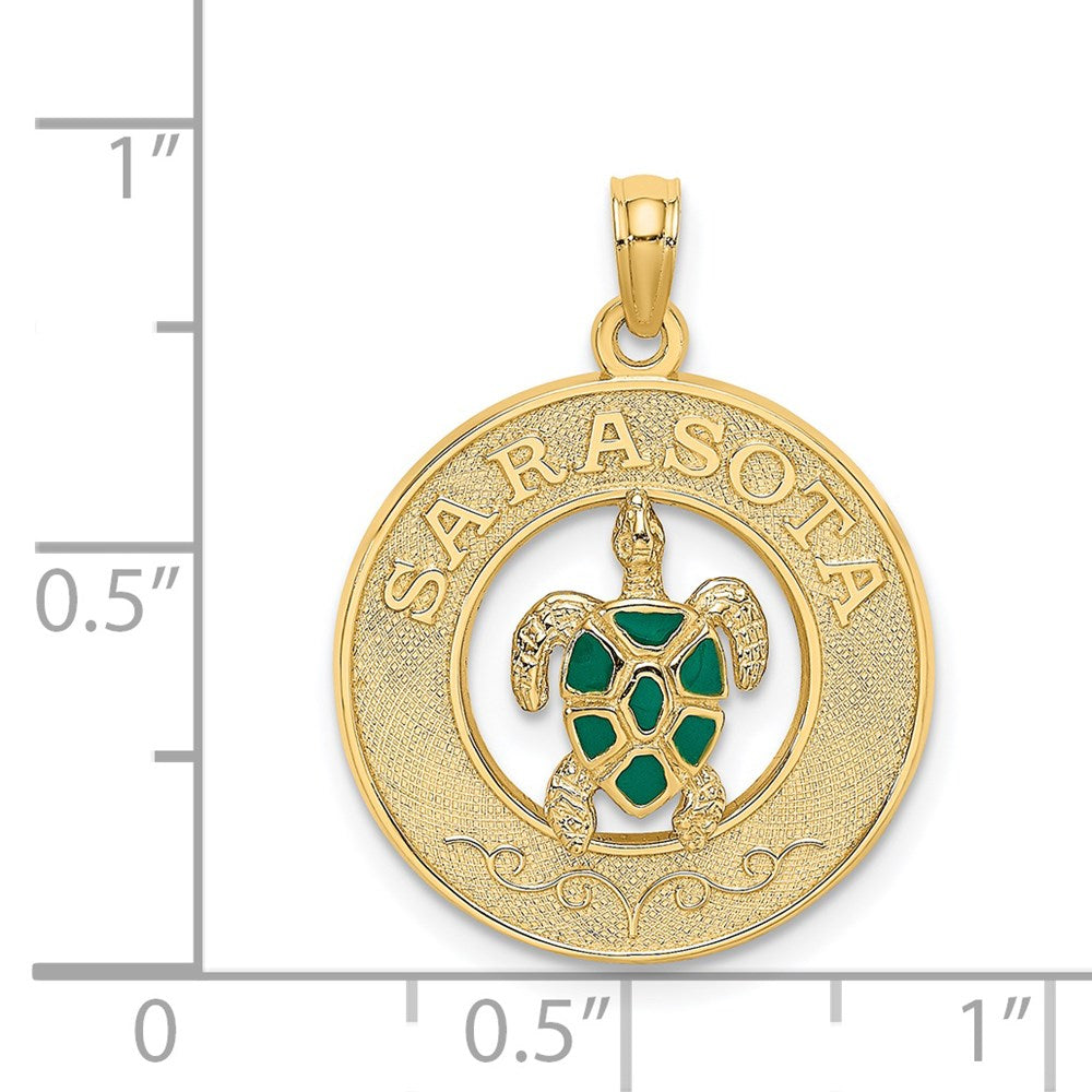 14k Yellow Gold w/ Enamel Turtle SARASOTA Circle Charm