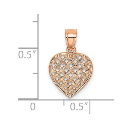 14K Rose Gold Polished Cut-Out And Textured Woven Heart Charm