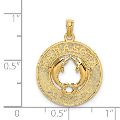 14k Yellow Gold SARASOTA w/Dolphins Circle Charm