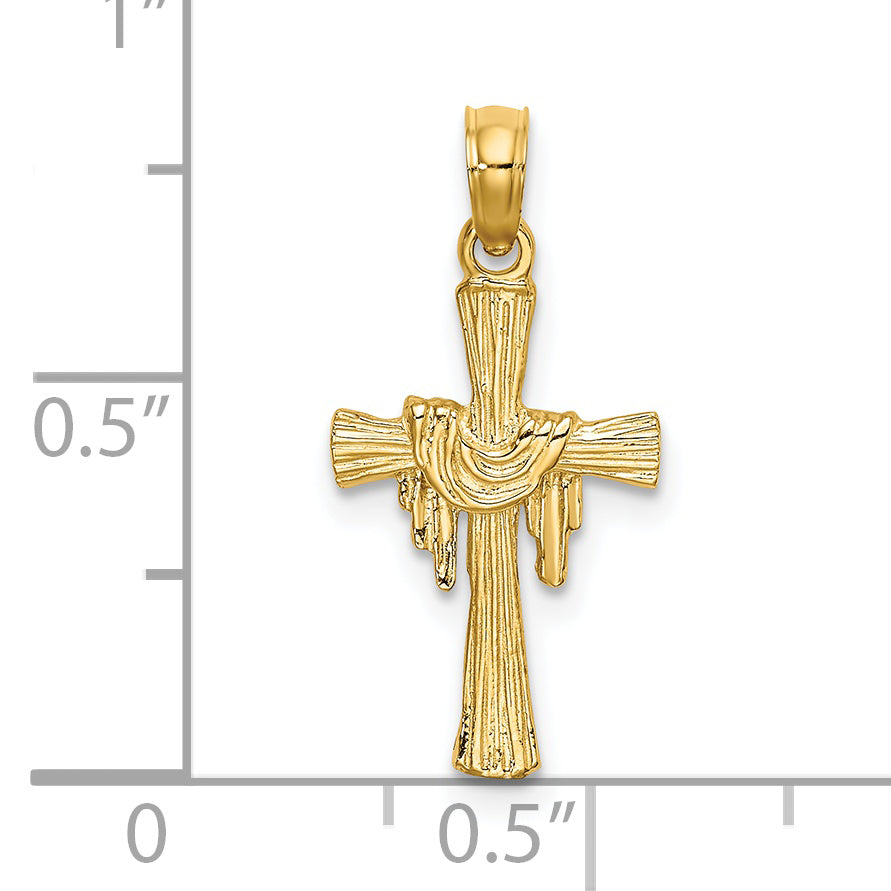14K Yellow Gold Cross W/ Drape Charm