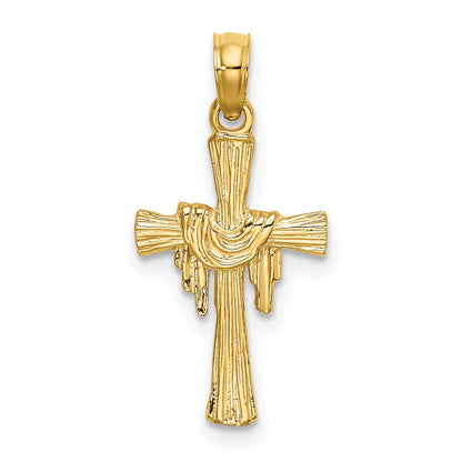 14K Yellow Gold Cross W/ Drape Charm