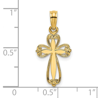 14K Yellow Gold Polished And Cut-Out Engraved Cross Charm