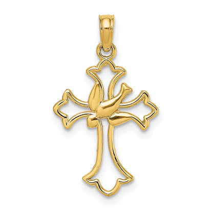 14K Yellow Gold Cut-Out Dove Center Cross Charm