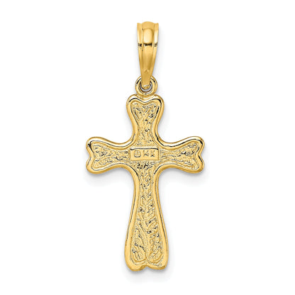 14K Yellow Gold Cross W/ Textured Heart Edges Design Charm