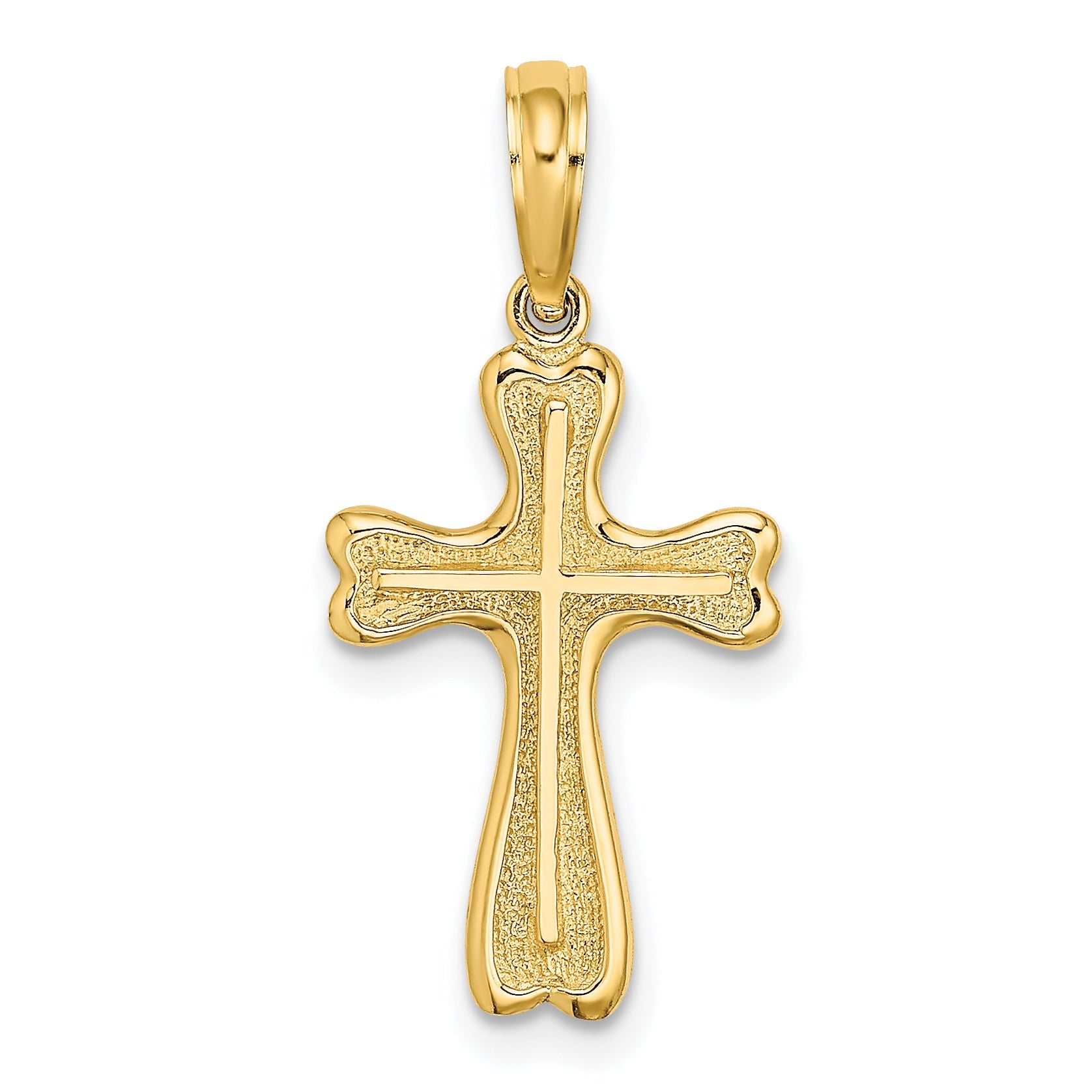 14K Yellow Gold Cross W/ Textured Heart Edges Design Charm
