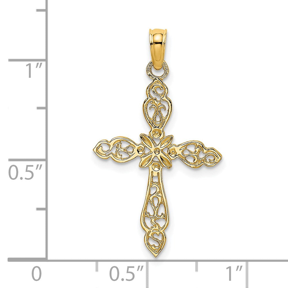 14K Yellow Gold Polished And Cut-Out Cross Charm