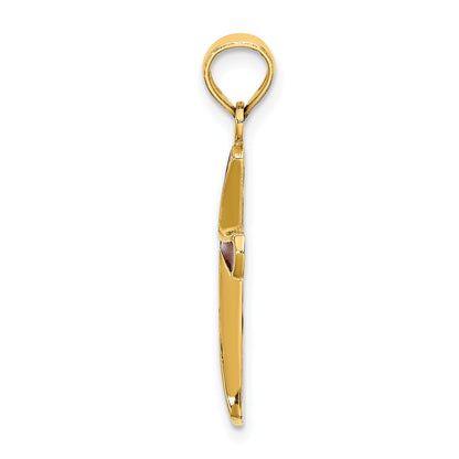 14K Yellow Gold Pink Enameled Tapered Cross Charm
