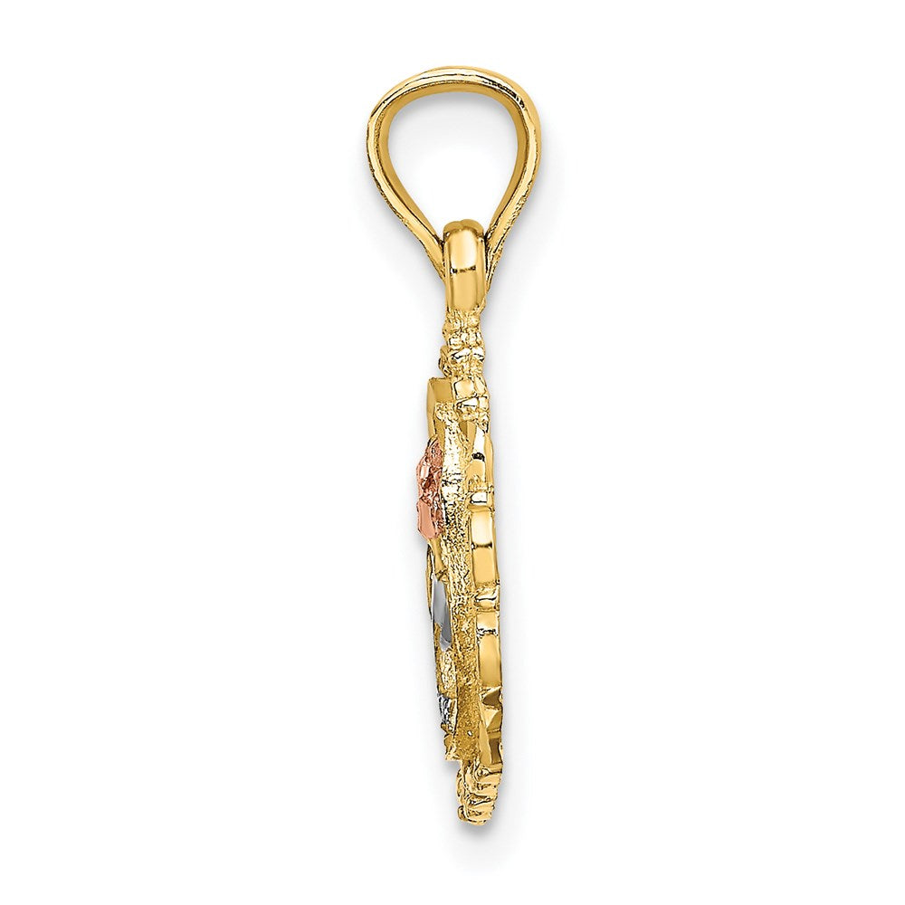 14K Two-Tone W/White Rhodium Rose In Oval Frame Charm