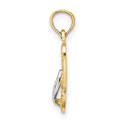 14K Yellow & Rhodium With White 3D Hawaii Single Flip-Flop Charm