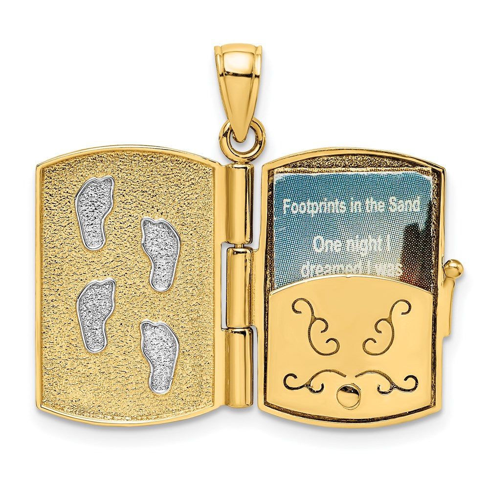 14k Yellow u0026 Rhodium Gold w/Rhodium 3-D Footprints Book W/ Prayer Inside Charm
