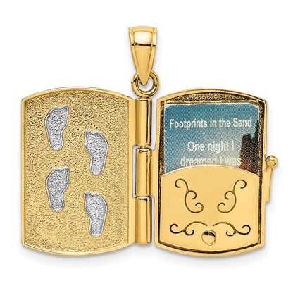 14k Yellow u0026 Rhodium Gold w/Rhodium 3-D Footprints Book W/ Prayer Inside Charm