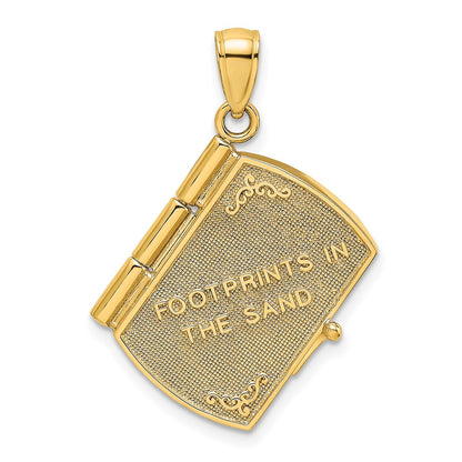 14k Yellow u0026 Rhodium Gold w/Rhodium 3-D Footprints Book W/ Prayer Inside Charm