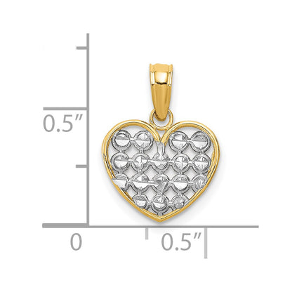 14K Yellow & Rhodium W/Rhodium Diamond-Cut Heart Charm