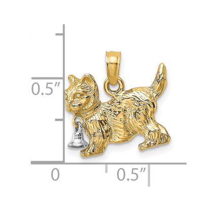 14k Two-tone Gold Two-tone Gold 3-D Cat w/ Dangling Bell Charm