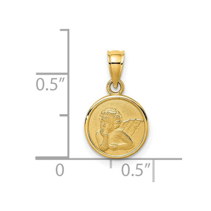 14K Yellow Gold 10mm Engraved Angel Coin Charm