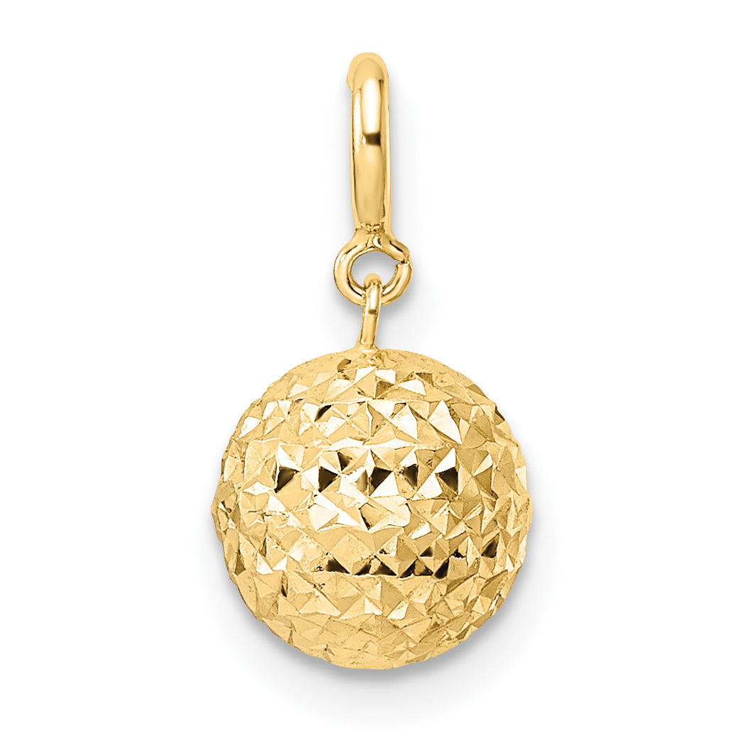 14K Yellow Gold Diamond-Cut Ball W/ Spring Ring Clasp Charm