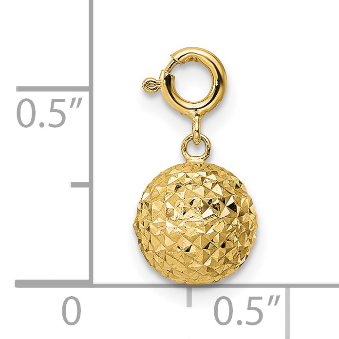 14K Yellow Gold Diamond-Cut Ball W/ Spring Ring Clasp Charm