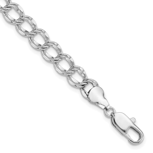 Fashion Kelly Waters Rhodium Plated 6.5mm Double Link Charm 7.25 Inch Bracelet