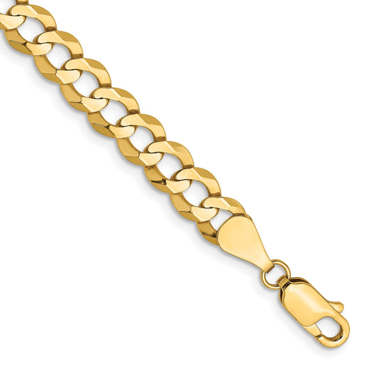14K Yellow Gold 9 Inch 7.2mm Lightweight Flat Cuban With Lobster Clasp Chain Bracelet