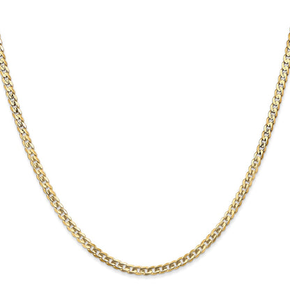 14K Yellow Gold 3mm Open Concave Curb With Lobster Clasp Chain Necklace