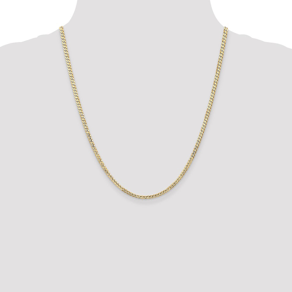 14K Yellow Gold 3mm Open Concave Curb With Lobster Clasp Chain Necklace