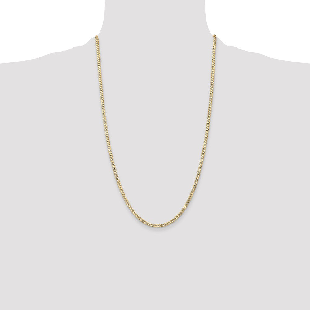 14K Yellow Gold 3mm Open Concave Curb With Lobster Clasp Chain Necklace