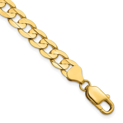 14K Yellow Gold 7.5mm Open Concave Curb With Lobster Clasp Chain Bracelet