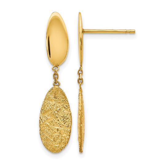 14K Yellow Gold Polished D/C Post Dangle Earrings