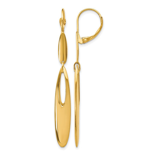 14K Yellow Gold Polished Leverback Dangle Earrings