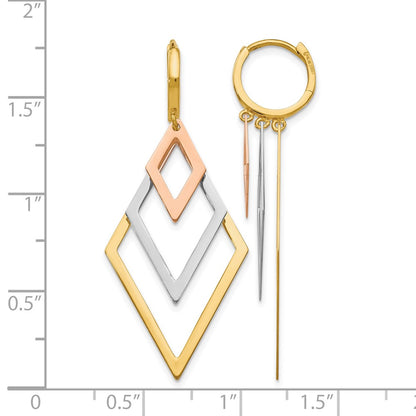 14K Tri-Color Dangle Hoop Earrings