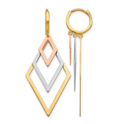 14K Tri-Color Dangle Hoop Earrings