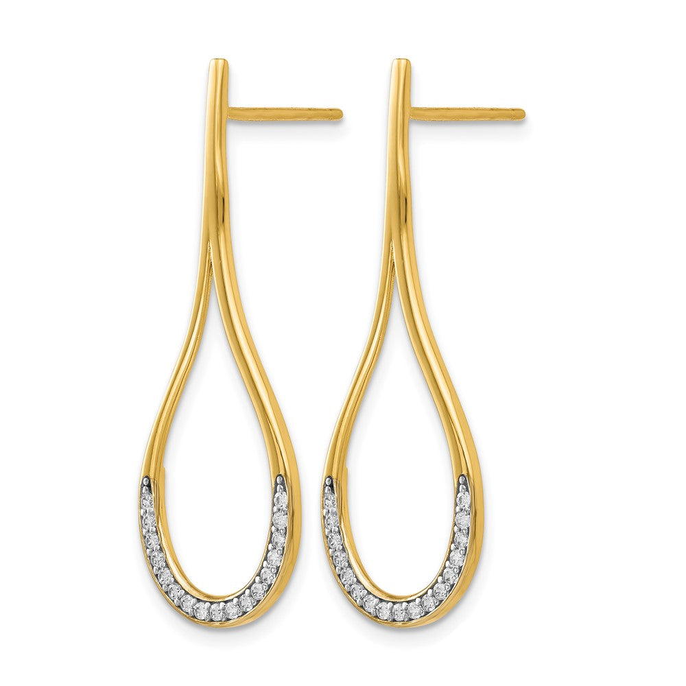 14K Yellow & Rhodium Cz Post Dangle Earrings