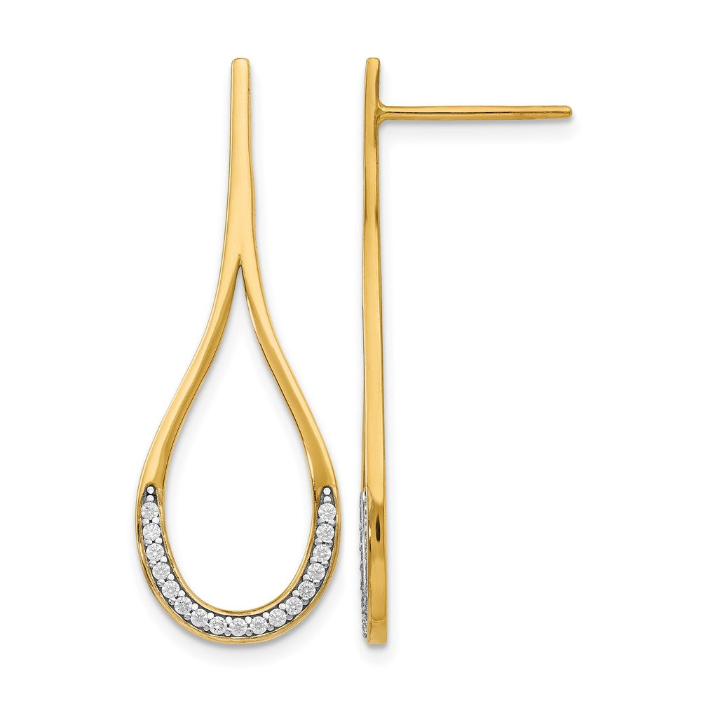 14K Yellow & Rhodium Cz Post Dangle Earrings